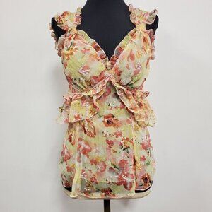 Vintage Misomiso Women Y2K Fairy Babydoll Top Size S Pink Coquette Ruffle Floral